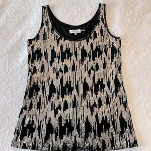 Calvin Klein Black Sleeveless Blouse with‎ Silver Sequins Size Large
